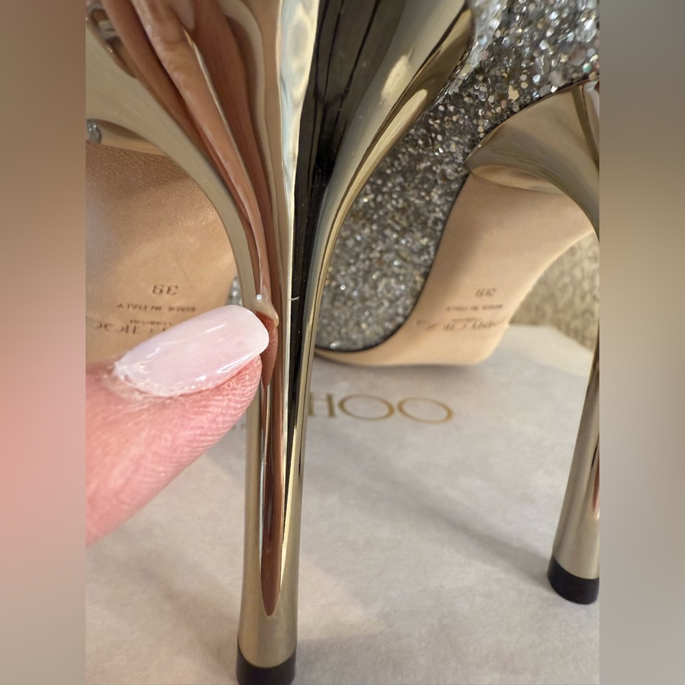 Jimmy Choo Romy 85 Champagne Coarse Glitter Fabric Pointy Toe Pumps Size 39 (9) - Picture 5 of 9